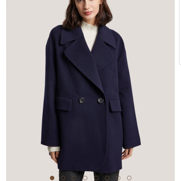 NWT Spread Collared Wool Cashmere Coat (Navy Blue) Gentle Herd